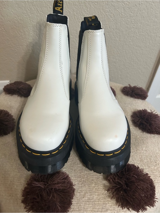Dr. Martens Shoes - Dr. Martens White Leather Platform Chelsea Boots with Black Soles
